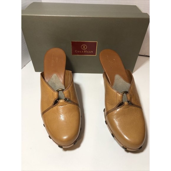 Cole Haan Shoes - NIB Cole Haan Sz 9b Kenna Clog Tan Leather Slides Wedge Heel Platform Mules NEW